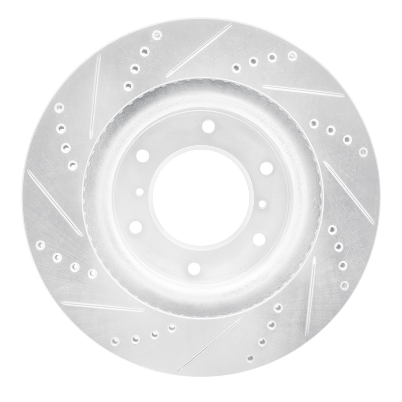 Mitsubishi Montero Brake Rotor (1) - Front Right - R1 Concepts - Drilled & Slotted - Silver - `08-`17